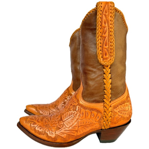 SOLD OLD GRINGO Wyoming Tooled Brown Leather Short Cowgirl Cowboy Western Boots - Picture 2 of 7